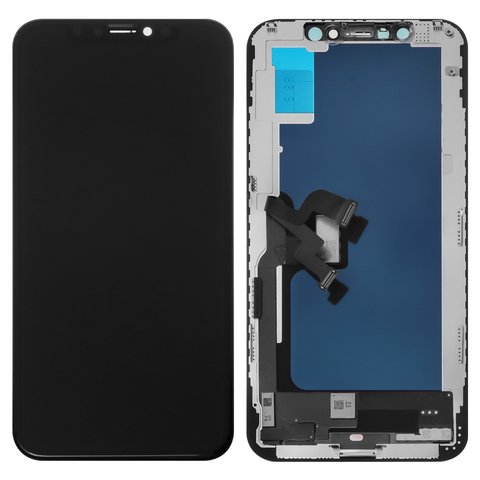 Дисплей для iPhone XS, черный, с рамкой, Copy, Tianma, с пластиками камеры и датчика приближения, TFT 