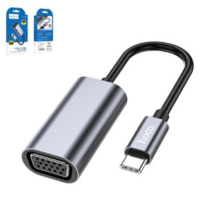 Адаптер Hoco UA21, для проектора, для монітора, VGA, USB тип C, сірий, #6931474784100
