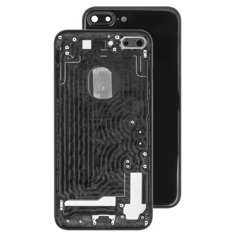 Housing compatible with Apple iPhone 7 Plus, black, with SIM card holders, with side buttons, Jet Black, glossy 