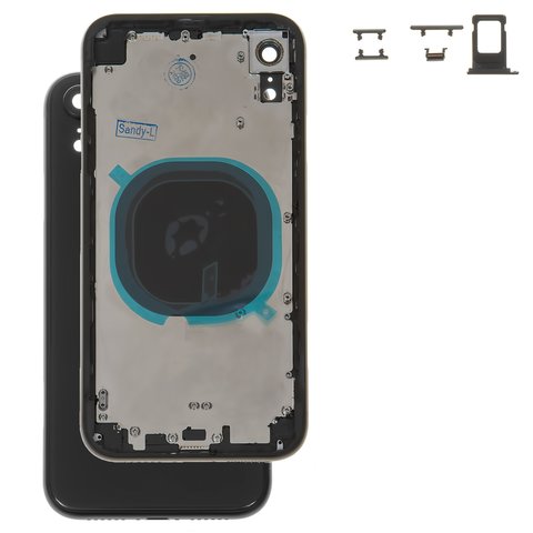 Housing compatible with iPhone XR, black, with SIM card holders, with side buttons 