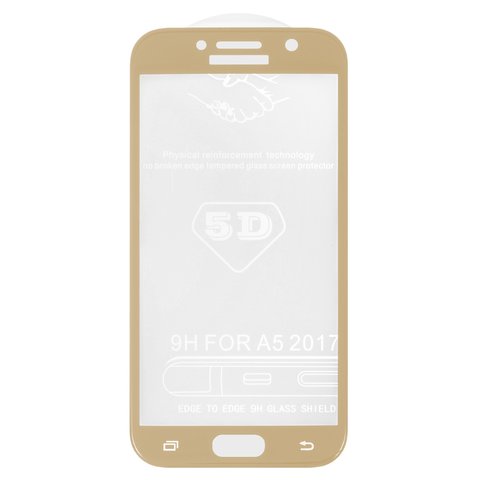 Tempered Glass Screen Protector All Spares compatible with Samsung A520F Galaxy A5 2017 , 5D Full Glue, golden, the layer of glue is applied to the entire surface of the glass 