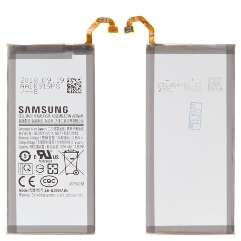 Batería EB BJ800ABE puede usarse con Samsung A600 Dual Galaxy A6 2018 , J600 Galaxy J6, Li ion, 3.85 V, 3000 mAh, Original PRC 