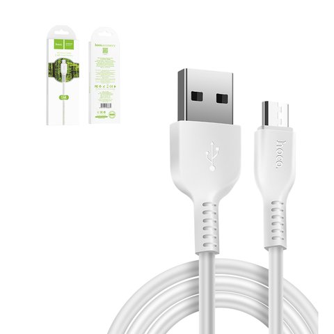 USB Cable Hoco X20, USB type A, micro USB type B, 100 cm, 2.4 A, white  #6957531068839