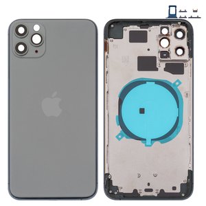 Housing compatible with iPhone 11 Pro Max, green, with SIM card holders, with side buttons, matte midnight green 