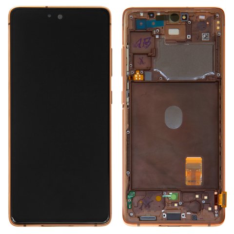 Pantalla LCD puede usarse con Samsung G781 Galaxy S20 FE 5G, anaranjado, con marco, Original, empaque industrial, cloud orange, #GH82 24215F