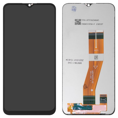Pantalla LCD puede usarse con Samsung A037F Galaxy A03s, negro, Best copy, sin marco, Copy, con cable plano amarillo, 160,5x72 mm 