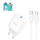 Mains Charger Hoco C104A, (20 W, Power Delivery (PD), white, with cable USB type C to USB type C, 1 output) #6931474782915