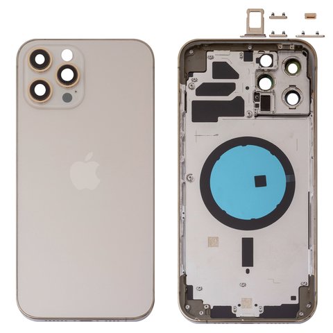 Housing compatible with iPhone 12 Pro Max, golden, with SIM card holders, with side button, gold 