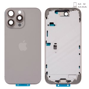 Housing compatible with iPhone 16 Pro Max, gray, with SIM card holders, with side buttons, Original PRC , EU Version, natural titanium 