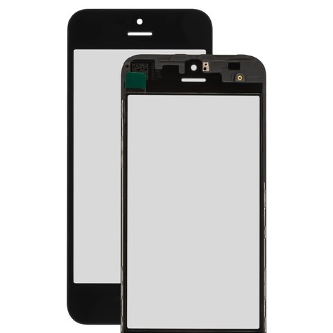 Housing Glass compatible with iPhone 5S, iPhone SE, with OCA film, with frames, black 