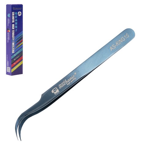 Mounting Tweezers Mechanic AS KING15, curved, 117 mm, blue 