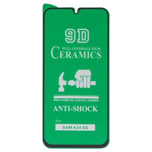 Mica protectora Ceramics puede usarse con Samsung A346 Galaxy A34 5G, negra, Full Glue, compatible con estuche, capa de adhesivo se extiende sobre toda la superficie del vidrio