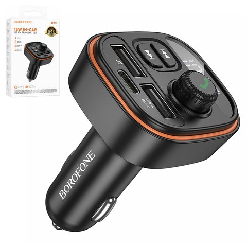 Transmisor FM Borofone BC59, negro, con el botón, USB tipo A, USB tipo C, #6941991117312