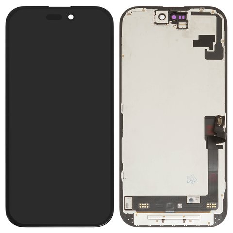 Дисплей для iPhone 16, черный, с рамкой, переклеено стекло