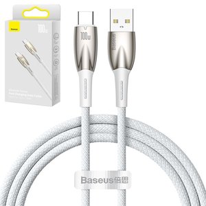 USB кабель Baseus Glimmer, USB тип C, USB тип A, 100 см, 100 Вт, белый, в нейлоновой оплетке, #CADH000402