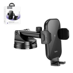 Автомобильный держатель Hoco HW5, черный, выдвижной, вакуумная присоска, с беспроводной зарядкой, c кабелем, 15 Вт, #6942007601450