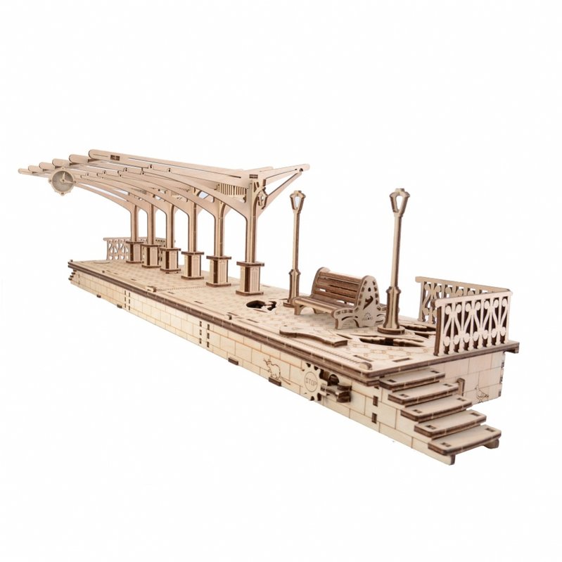 UGEARS Railway platform Mechanical 3D Puzzle DIY Wooden Construction Set 